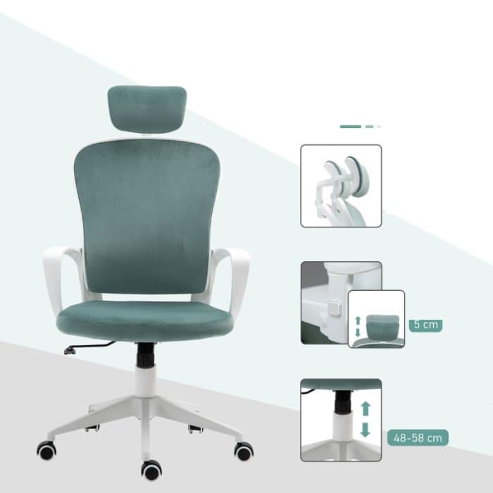 Ergonomisk kontorsstol sammet turkos - Bild 6